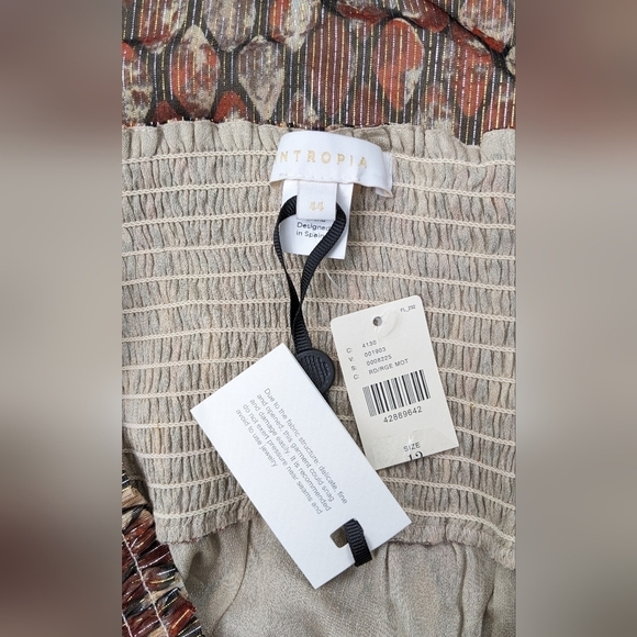 Anthropologie Intropia Anise Smocked Gold Metallic Dress Size 12 New - Picture 4 of 4